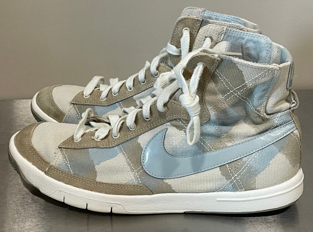 Nike Women's Blazer "School Girl" Plaid Sneakers High-Top Blue Ivory Size 7.5